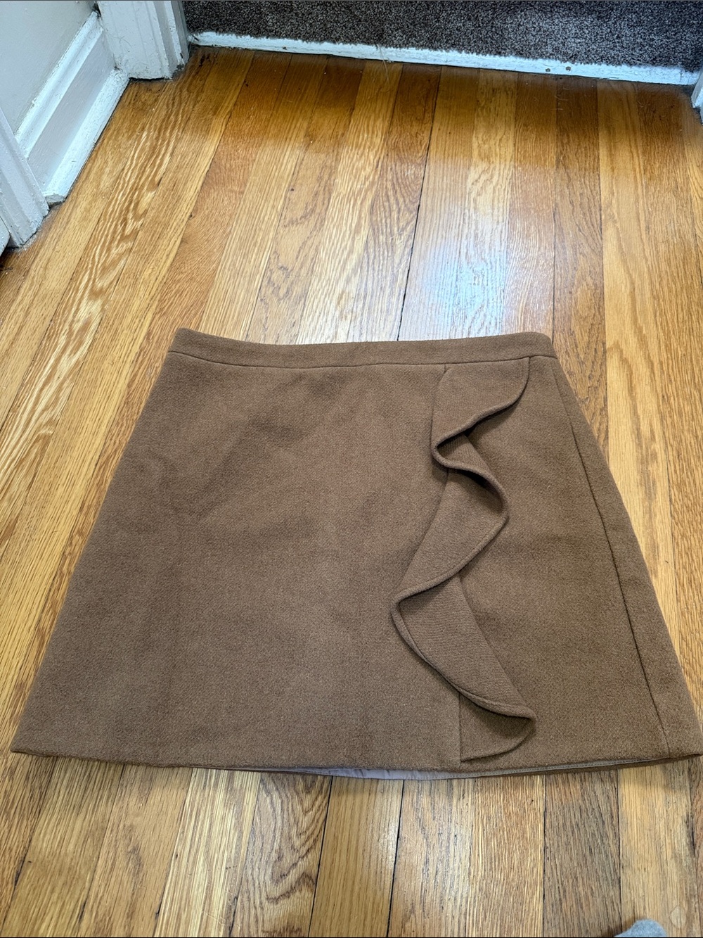 J. Crew Wool Blend Mercantile Women’s Brown Ruffle Detail Mini Skirt